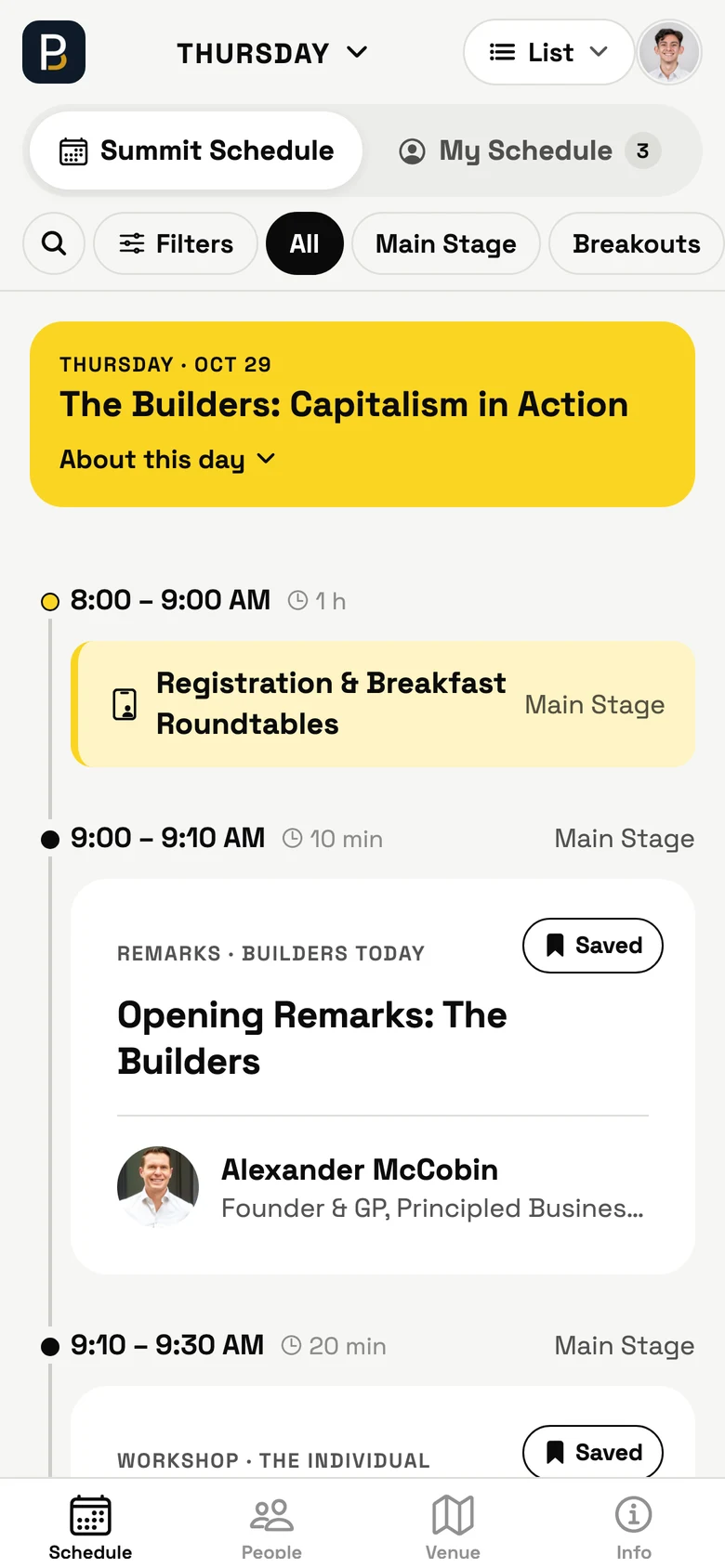 Thursday's schedule in the Summit app